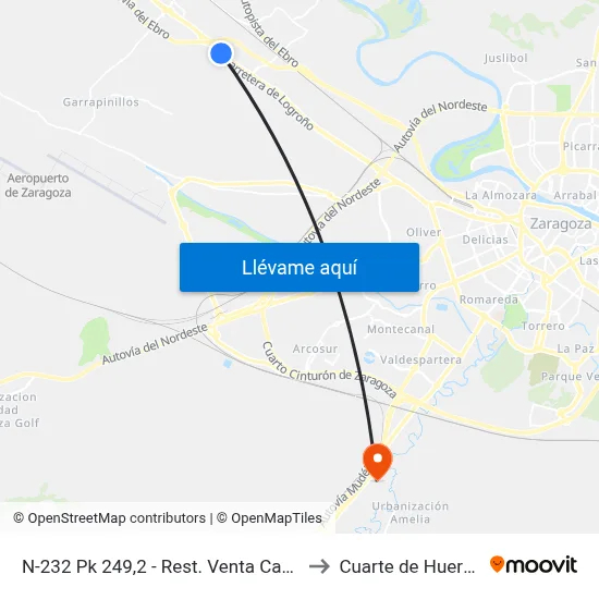 N-232 Pk 249,2 - Rest. Venta Cano to Cuarte de Huerva map