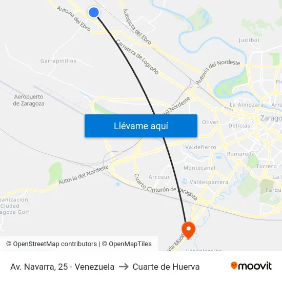 Av. Navarra, 25 - Venezuela to Cuarte de Huerva map
