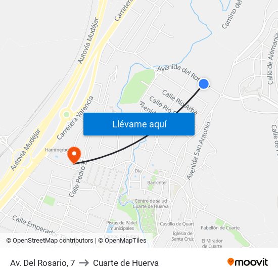 Av. Del Rosario, 7 to Cuarte de Huerva map