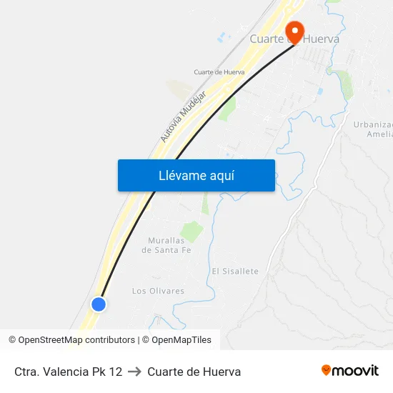 Ctra. Valencia Pk 12 to Cuarte de Huerva map