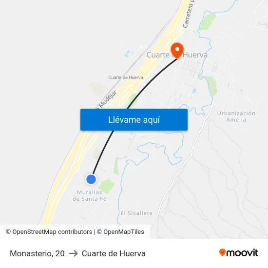 Monasterio, 20 to Cuarte de Huerva map
