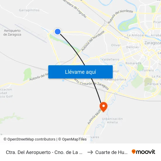 Ctra. Del Aeropuerto - Cno. de La Olmera to Cuarte de Huerva map