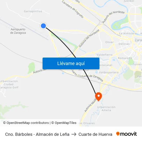 Cno. Bárboles - Almacén de Leña to Cuarte de Huerva map