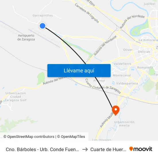 Cno. Bárboles - Urb. Conde Fuentes to Cuarte de Huerva map