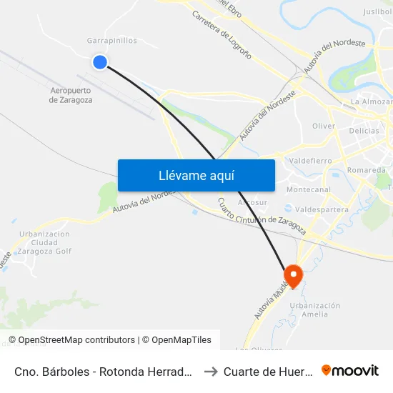 Cno. Bárboles - Rotonda Herradura to Cuarte de Huerva map