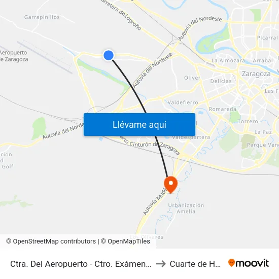 Ctra. Del Aeropuerto - Ctro. Exámenes Tráfico to Cuarte de Huerva map