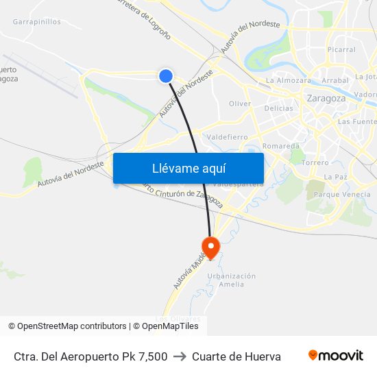 Ctra. Del Aeropuerto Pk 7,500 to Cuarte de Huerva map