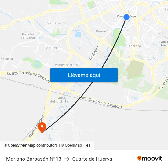 Mariano Barbasán Nº13 to Cuarte de Huerva map