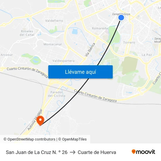 San Juan de La Cruz N. º 26 to Cuarte de Huerva map