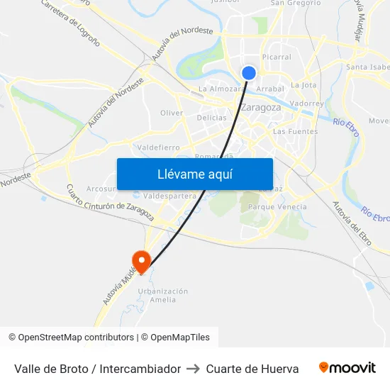 Valle de Broto / Intercambiador to Cuarte de Huerva map