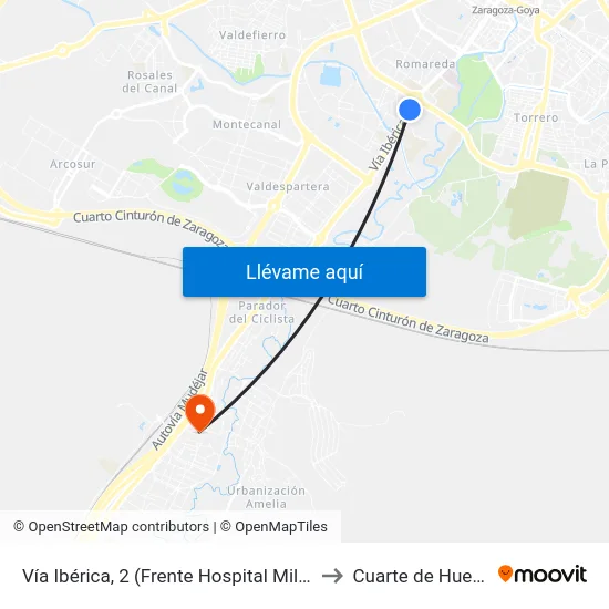 Vía Ibérica, 2 (Frente Hospital Militar) to Cuarte de Huerva map