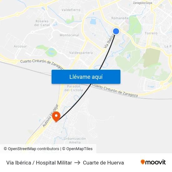 Vía Ibérica / Hospital Militar to Cuarte de Huerva map