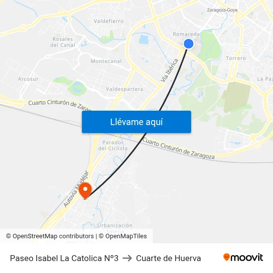 Paseo Isabel La Catolica Nº3 to Cuarte de Huerva map