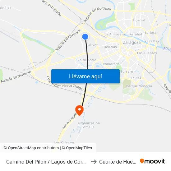 Camino Del Pilón / Lagos de Coronas to Cuarte de Huerva map