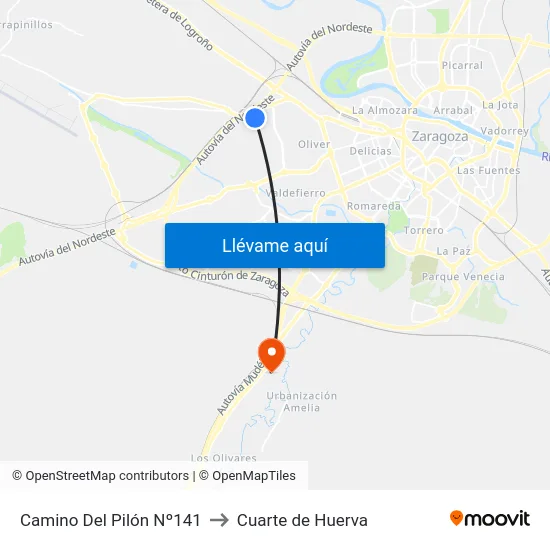 Camino Del Pilón Nº141 to Cuarte de Huerva map