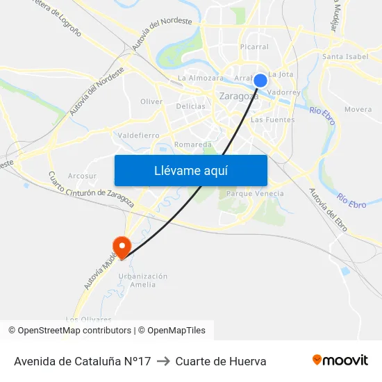 Avenida de Cataluña Nº17 to Cuarte de Huerva map