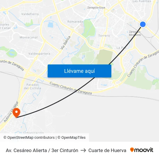 Av. Cesáreo Alierta / 3er Cinturón to Cuarte de Huerva map