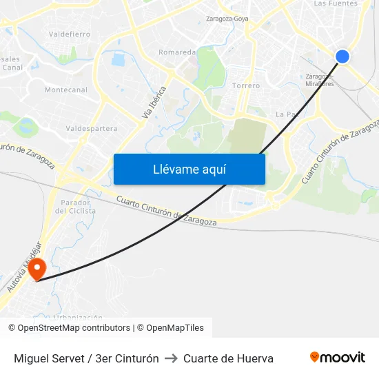 Miguel Servet / 3er Cinturón to Cuarte de Huerva map