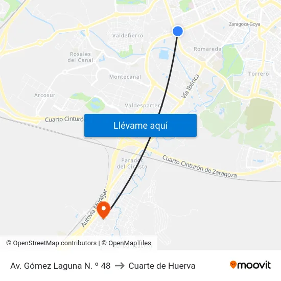 Av. Gómez Laguna N. º 48 to Cuarte de Huerva map