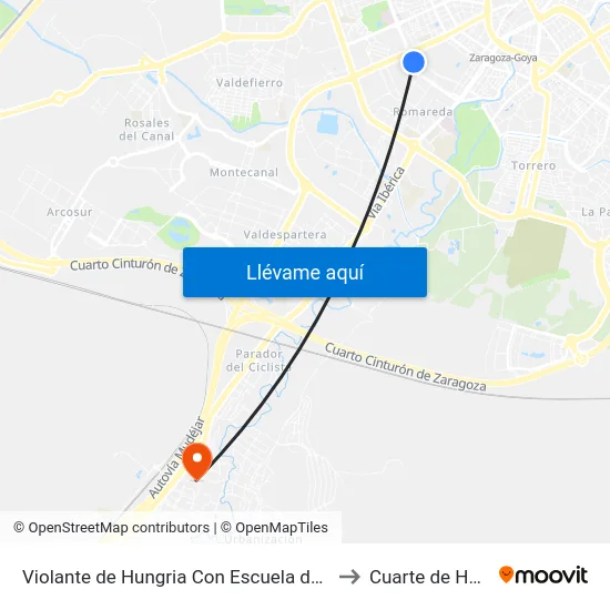 Violante de Hungria Con Escuela de Idiomas to Cuarte de Huerva map