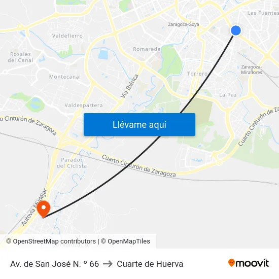 Av. de San José N. º 66 to Cuarte de Huerva map