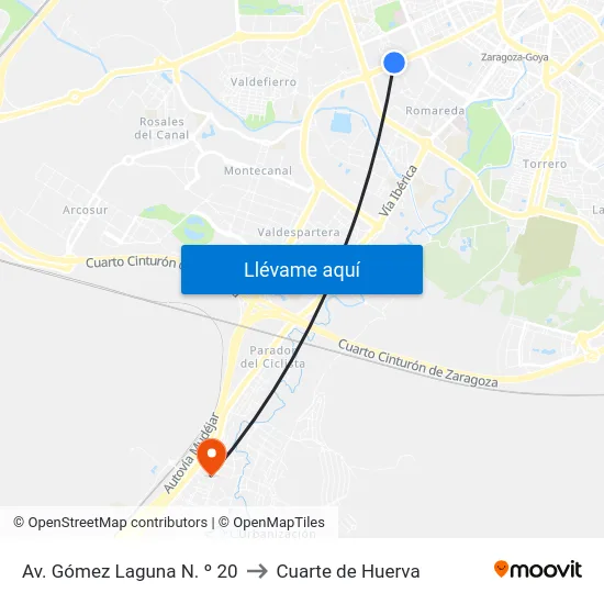 Av. Gómez Laguna N. º 20 to Cuarte de Huerva map
