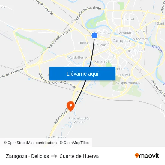 Zaragoza - Delicias to Cuarte de Huerva map