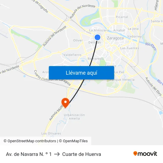 Av. de Navarra N. º 1 to Cuarte de Huerva map