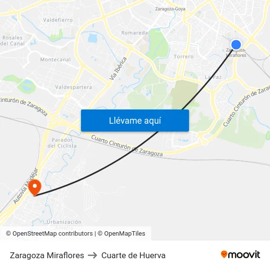 Zaragoza Miraflores to Cuarte de Huerva map