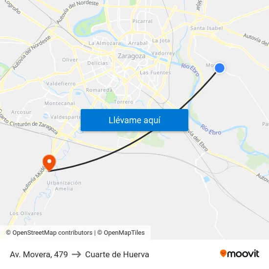 Av. Movera, 479 to Cuarte de Huerva map
