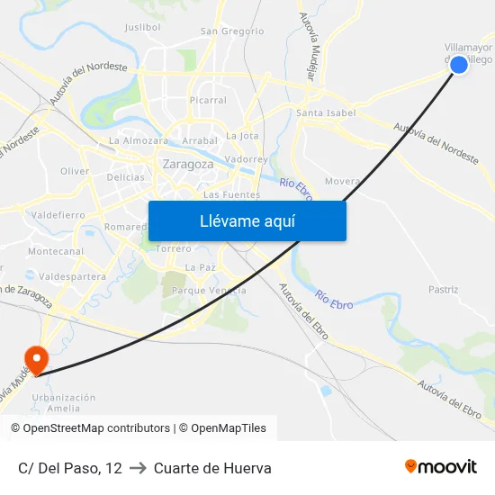 C/ Del Paso, 12 to Cuarte de Huerva map