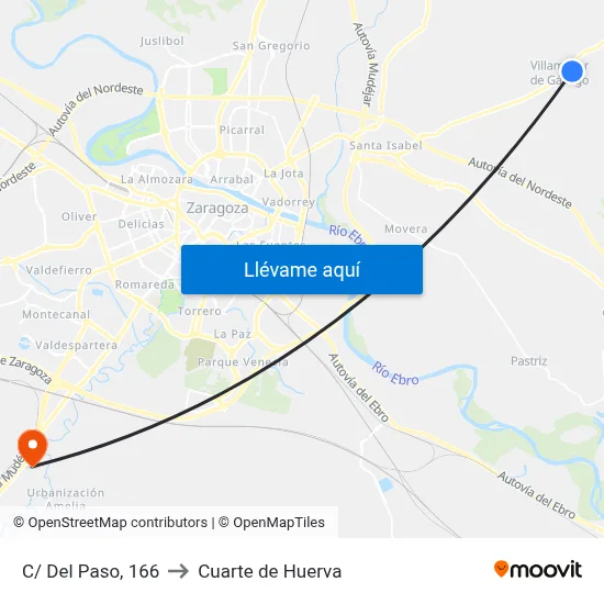 C/ Del Paso, 166 to Cuarte de Huerva map