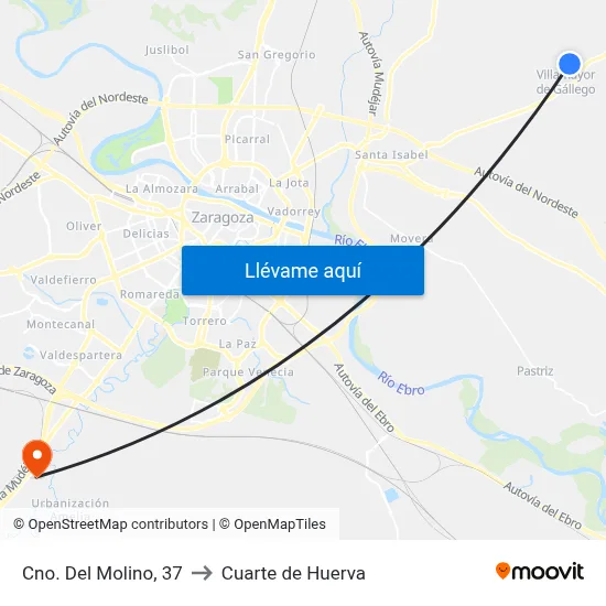 Cno. Del Molino, 37 to Cuarte de Huerva map