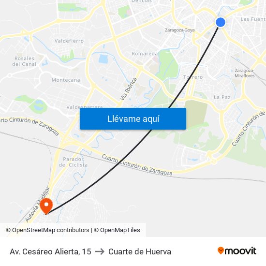 Av. Cesáreo Alierta, 15 to Cuarte de Huerva map