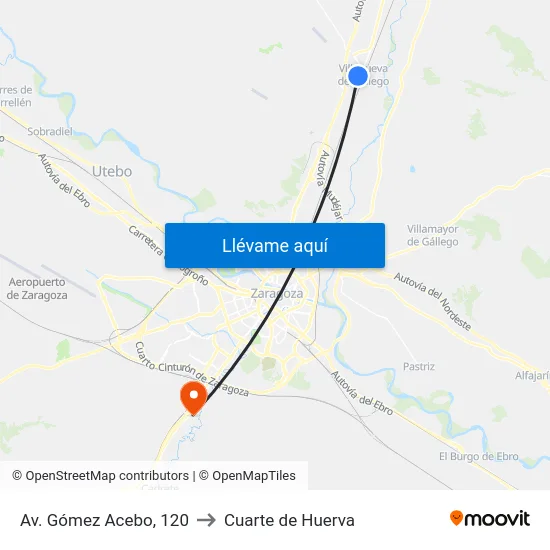 Av. Gómez Acebo, 120 to Cuarte de Huerva map