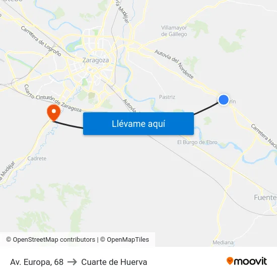 Av. Europa, 68 to Cuarte de Huerva map