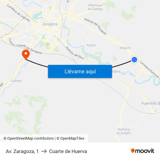 Av. Zaragoza, 1 to Cuarte de Huerva map