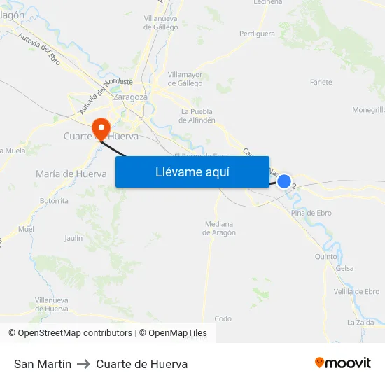 San Martín to Cuarte de Huerva map