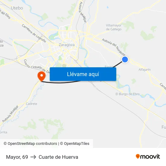 Mayor, 69 to Cuarte de Huerva map
