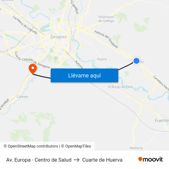 Av. Europa - Centro de Salud to Cuarte de Huerva map