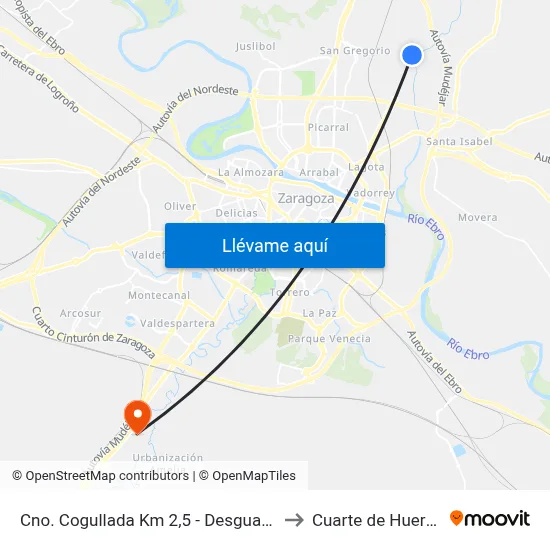 Cno. Cogullada Km 2,5 - Desguace to Cuarte de Huerva map
