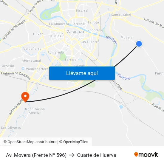 Av. Movera (Frente Nº 596) to Cuarte de Huerva map
