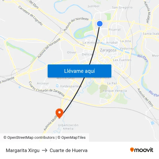 Margarita Xirgu to Cuarte de Huerva map