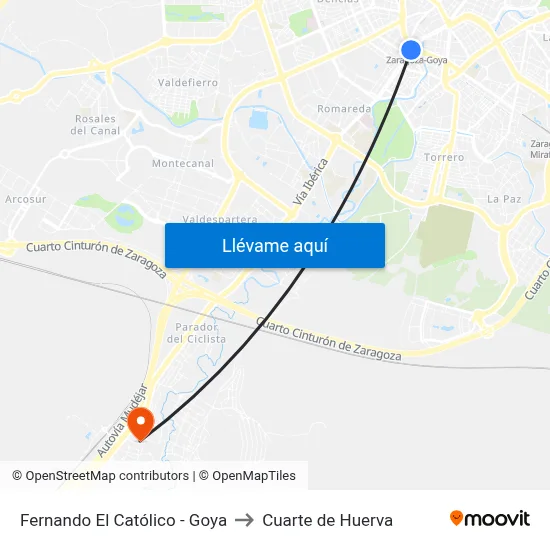 Fernando El Católico - Goya to Cuarte de Huerva map