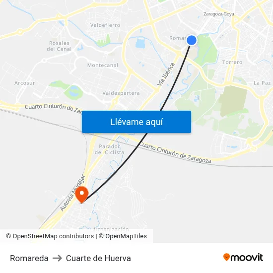 Romareda to Cuarte de Huerva map