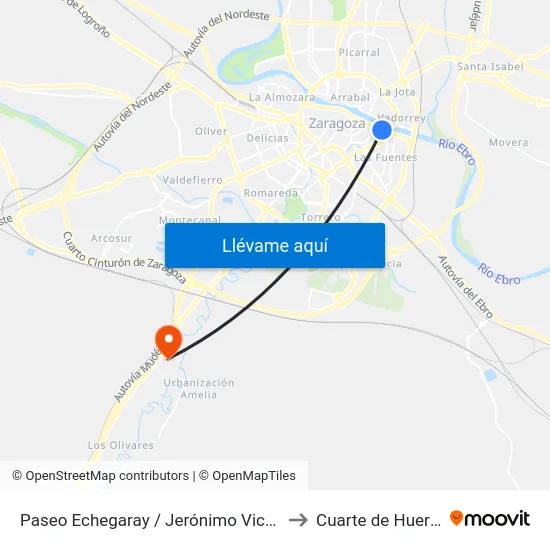 Paseo Echegaray / Jerónimo Vicens to Cuarte de Huerva map