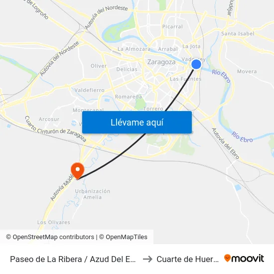 Paseo de La Ribera / Azud Del Ebro to Cuarte de Huerva map
