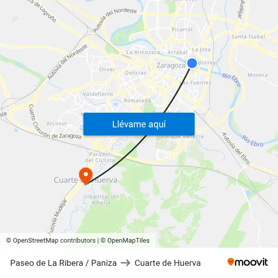 Paseo de La Ribera / Paniza to Cuarte de Huerva map