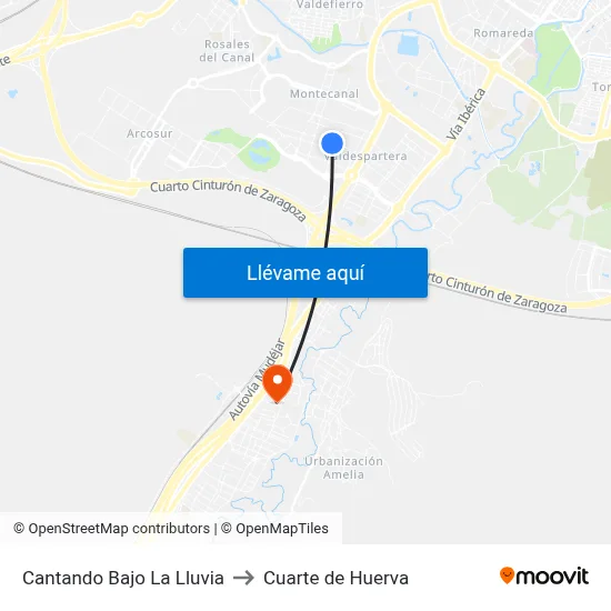Cantando Bajo La Lluvia to Cuarte de Huerva map