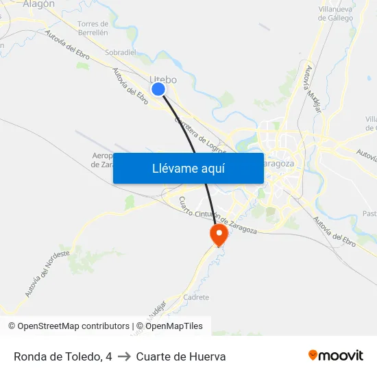 Ronda de Toledo, 4 to Cuarte de Huerva map